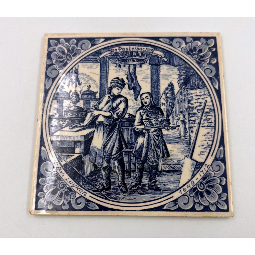 Delft Blue Ceramic Tile De Pasteibacker Jan Luyken 1649-1712 Dutch Baker 6x6